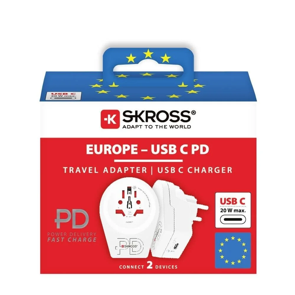 Skross - Wereld naar Europa Reisadapter 16A + USB C