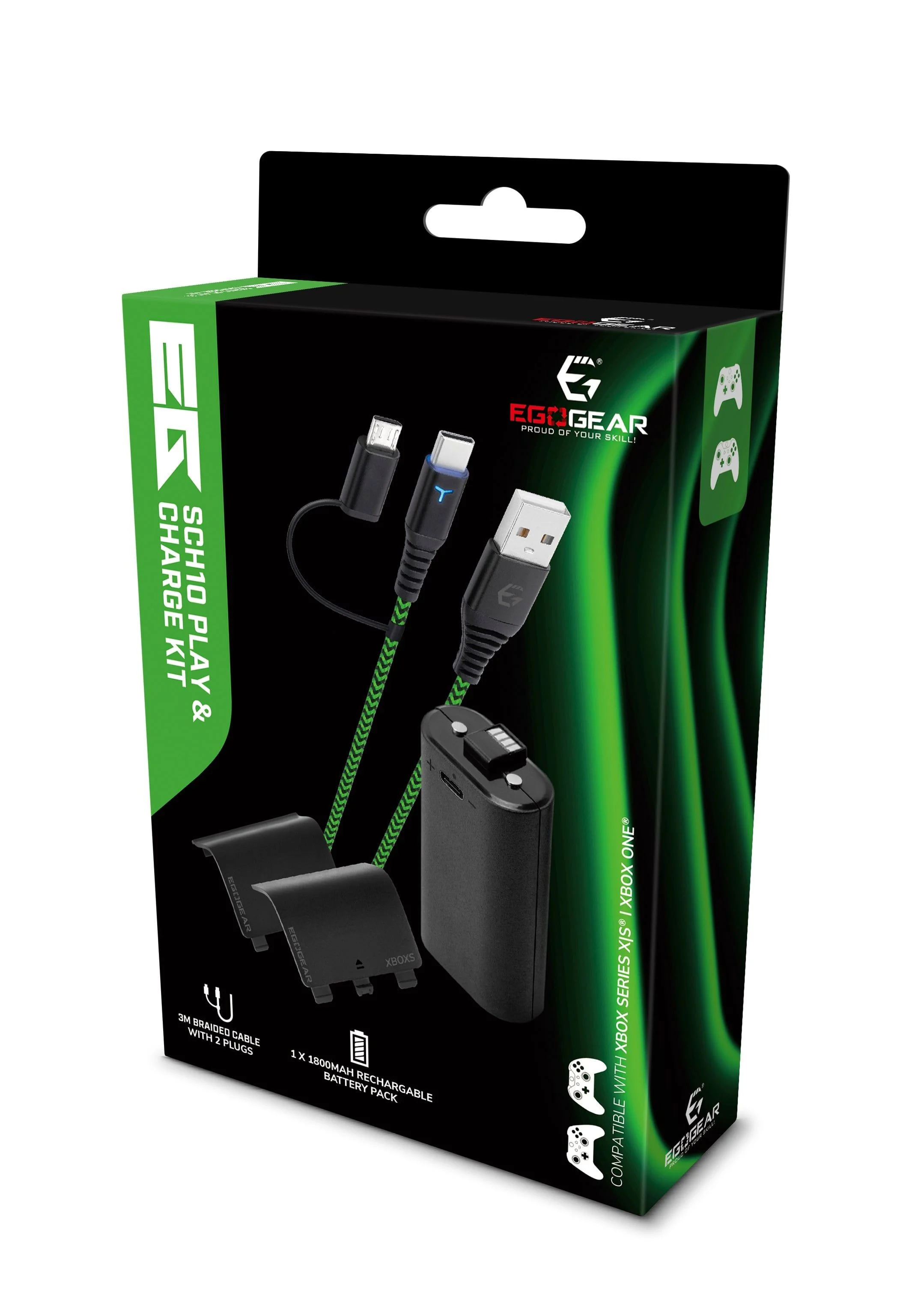EgoGear - Play, Charge Batterij Pack - lange batterijduur - Xbox Series X - S - One - Zwart